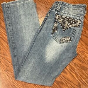 Miss Me Blue Boot Cut Jeans with Embellished Pockets